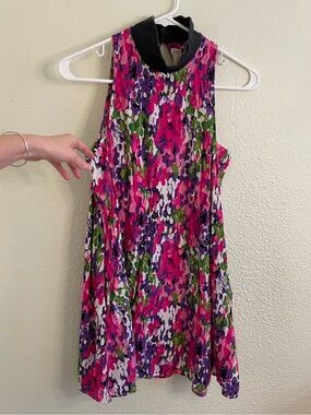 UO Urban Renewal Mock Neck Floral Swing Mini Dress in Pink